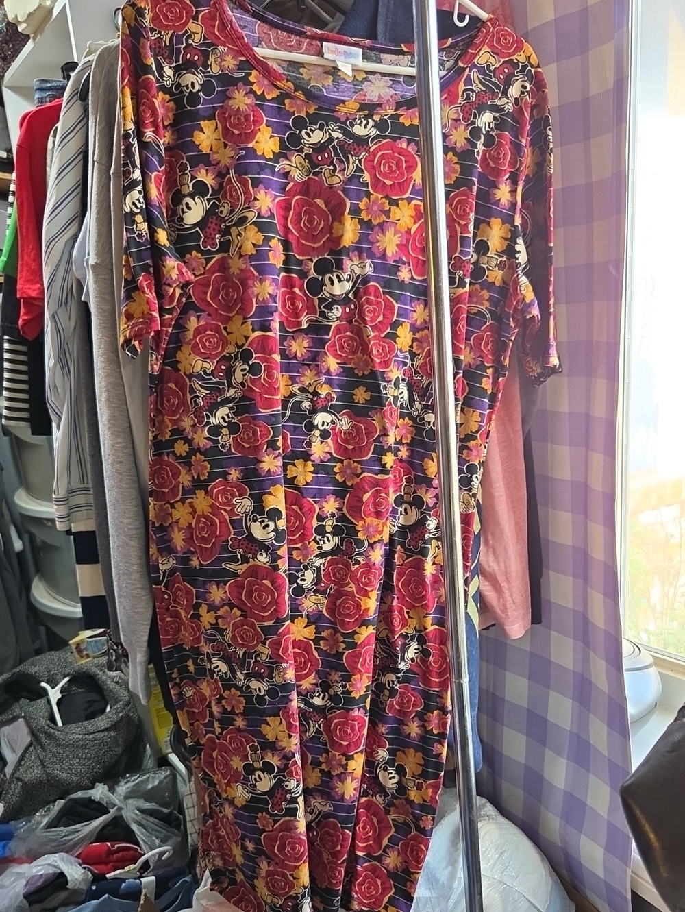 LuLaRoe Floral Mickey Midi Dress - Red, Purple, Yellow, Black